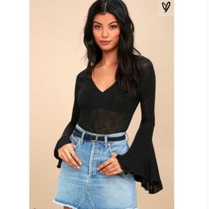 Free People Intimately Oh So Dramatic Bell Sleeve Top Black Size M